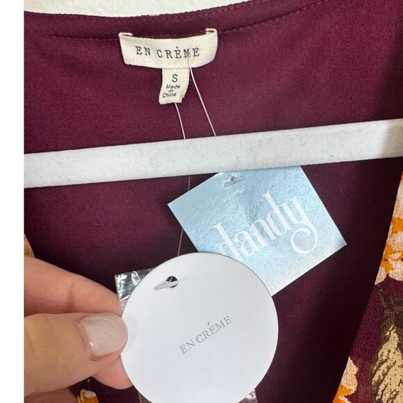 NWT En Creme Women's Bubble Sleeve Peplum Long Sleeve Floral Blouse Size Small - Picture 3 of 7